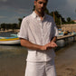 embroided white cotton short sleeves shirt and shorts