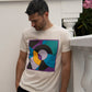 t shirt cotton bio with geometric print in acqua green, yellow, blue, black and purple