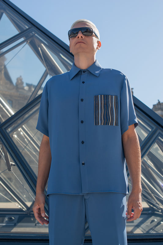 Chemise en soie à manches courtes Blue Dream