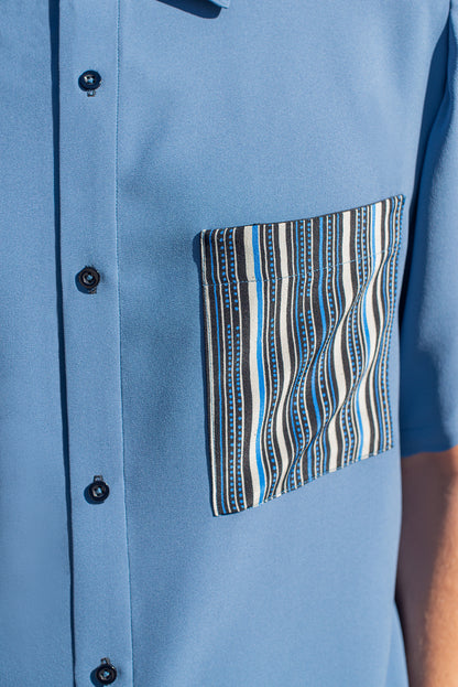 Chemise en soie à manches courtes Blue Dream